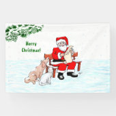 Banderoles Joyeux Noël! Père Noël avec chat et chien (Horizontal)