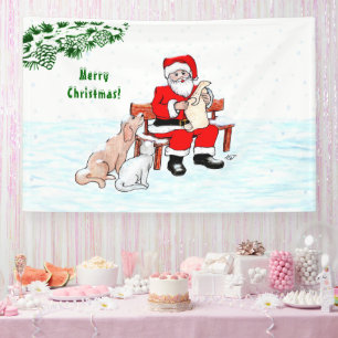 Banderoles Joyeux Noël! Père Noël avec chat et chien