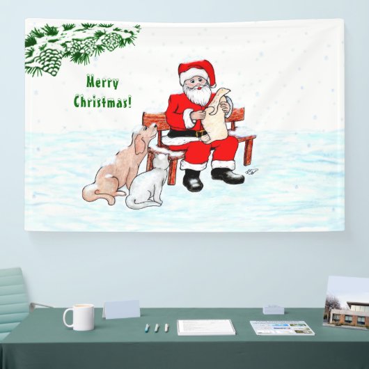 Banderoles Joyeux Noël! Père Noël avec chat et chien (Salon professionnel)