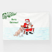 Banderoles Joyeux Noël! Père Noël avec chat et chien (Horizontal)