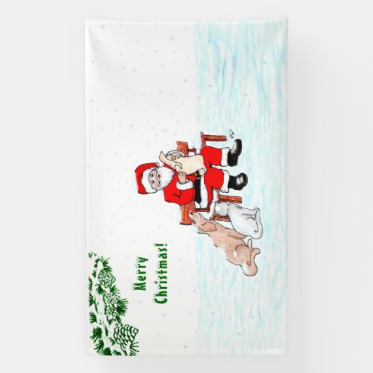 Banderoles Joyeux Noël! Père Noël avec chat et chien (Verticale)