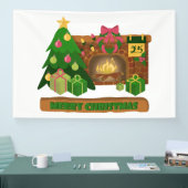 Banderoles Joyeux Noël près de la cheminée bonfire xmas arbre (Salon professionnel)