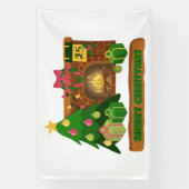 Banderoles Joyeux Noël près de la cheminée bonfire xmas arbre (Verticale)