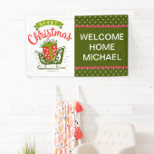 Banderoles Joyeux Noël Sleigh Welcome Accueil Rouge Vert  (En situation)