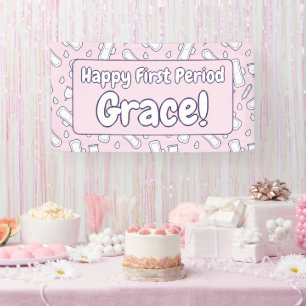 Banderoles Joyeux Nom de première période Pink mignon Tampon