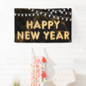 Banderoles Joyeux Nouvel An Gold & Black Balloon Lumières (En situation)