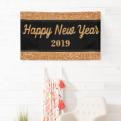 Banderoles Joyeux Nouvel An Gold Parties scintillant Noir (En situation)