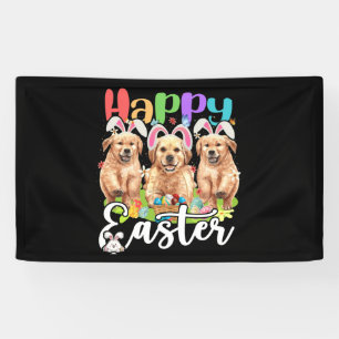 Banderoles Joyeux Pâques Trois Golden Retriever Portant Bunny
