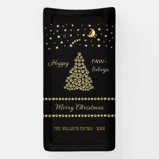 Banderoles Joyeux Pawlidays, Or brillant Paw sapin de Noël (Verticale)
