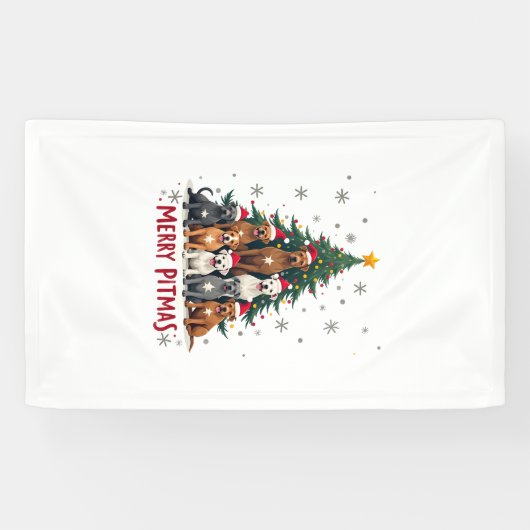 Banderoles Joyeux Pitmas Pitbull Chien Pull de Noël Laid Arbr (Horizontal)