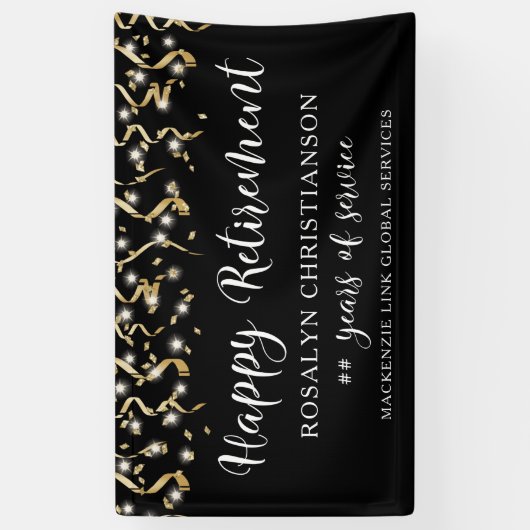 Banderoles Joyeux Retraite Gold Confetti Streamers Script (Vertical)