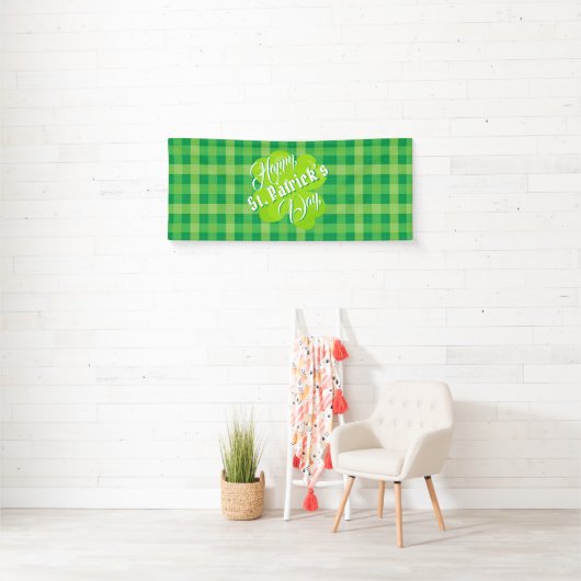 Banderoles Joyeux Saint Patrick's Day Tartan vert Lucky Clove (En situation)