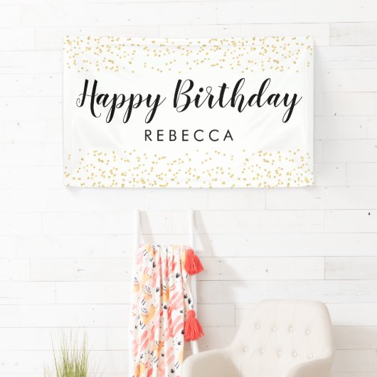 Banderoles Joyeux Script d'anniversaire Gold Faux Foil Nom de (En situation)