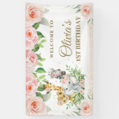 Banderoles Jungle Animaux Safari Blush Rose Floral fond (Vertical)