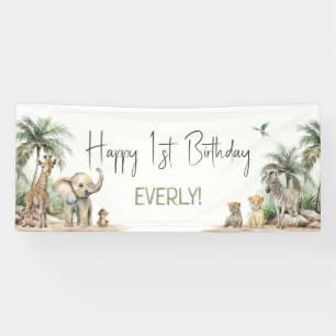 Banderoles Jungle Safari Animaux heureux Anniversaire Bienven