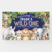 Banderoles Jungle Safari Animaux, Wild one Navy bleu Bienvenu (Horizontal)