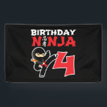 Banderoles Kids Birthday Ninja<br><div class="desc">This Birthday Ninja 4 makes a parfaite venin pour un 4 ans de fête du vieux ninja birthday. "It feese the Japanese Symbole for Ninjutsu with a cartoon ninja doing a karate kick that the birthday or girl will love" This ninja birthday design for boys and girls is a perfect...</div>