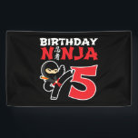 Banderoles Kids Birthday Ninja<br><div class="desc">This Birthday Ninja 5 makes a parfaite venin pour une fête de cinq ans à l'ancienne. "It feese the Japanese Symbole for Ninjutsu with a cartoon ninja doing a karate kick that the birthday or girl will love" This ninja birthday design for boys and girls is a perfect fit for...</div>