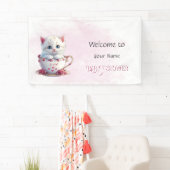 Banderoles Kitten en Baby shower de fleurs roses de coupe (En situation)