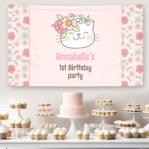 Banderoles Kitten Kitty Chat Rose fille 1er anniversaire