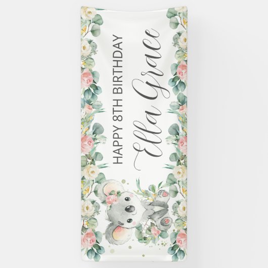 Banderoles Koala Floral Eucalyptus Greenery Welcome Backdrop  (Vertical)