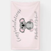Banderoles Koala ours Baby shower fille rose (Vertical)
