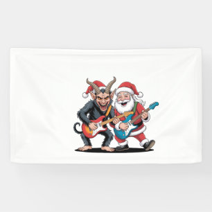 Banderoles Krampus et Santa jouant de la guitare électrique N
