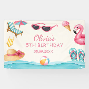 Banderoles La fête d'anniversaire au bord de la piscine en ét