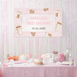 Banderoles Lait et biscuits Pink Fête du premier anniversaire