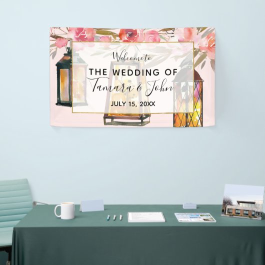 Banderoles Lanternes romantiques rustiques Rose Mariage or (Salon professionnel)