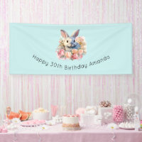 Lapin avec une guirlande de roses Joyeux anniversa