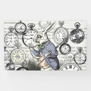 Banderoles Lapin Blanc Alice au Pays des Merveilles Horloges 