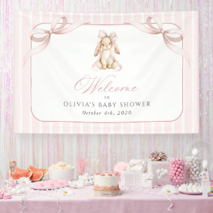Banderoles Lapin, Nœud Rose, Rayures Roses, Bienvenue à la Ba
