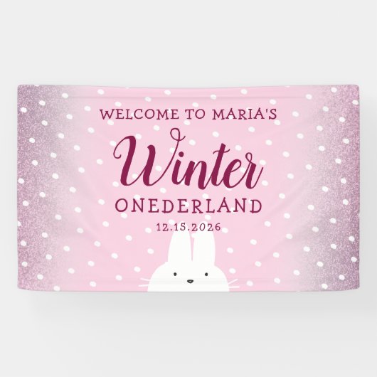 Banderoles Lapin Pailleté Rose Hiver Oneederland (Horizontal)
