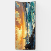 Banderoles Large Mer Méditerranée coucher de soleil doré (Vertical)