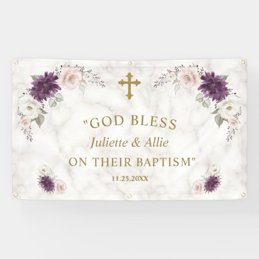 Banderoles Lavande Blush Fleurs rose Baptême Affiche de bienv (Horizontal)