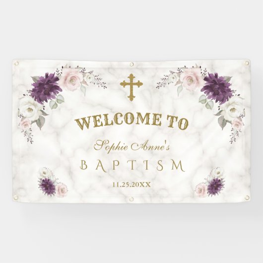 Banderoles Lavande Blush Fleurs rose Baptême Affiche de bienv (Horizontal)