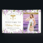 Banderoles Lavande Purple Floral Or RN Infirmière Graduation<br><div class="desc">Bannière photo Lavender Purple Floral Gold RN Nuring Graduation</div>