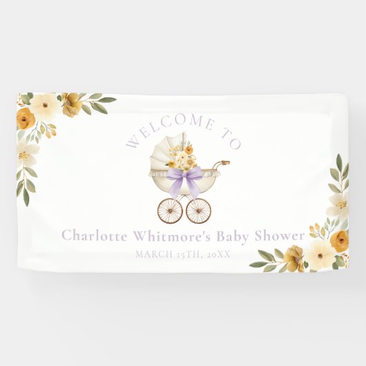Banderoles Lavender Carriage Welcome Banner | Baby Shower (Horizontal)