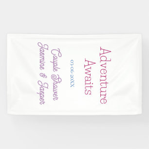 Banderoles l'aventure attend nom date couple douche rose bleu