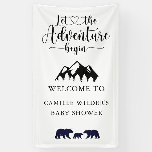 Banderoles L'aventure commence les ours Baby shower rustique  (Vertical)