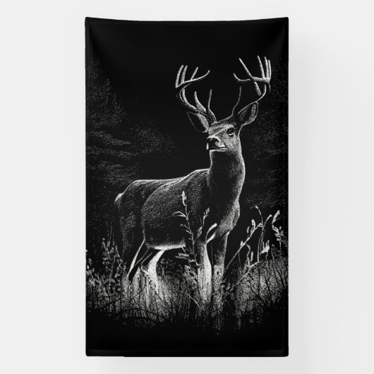 Banderoles Le cerf majestueux en pleine nature - Art noir et (Verticale)