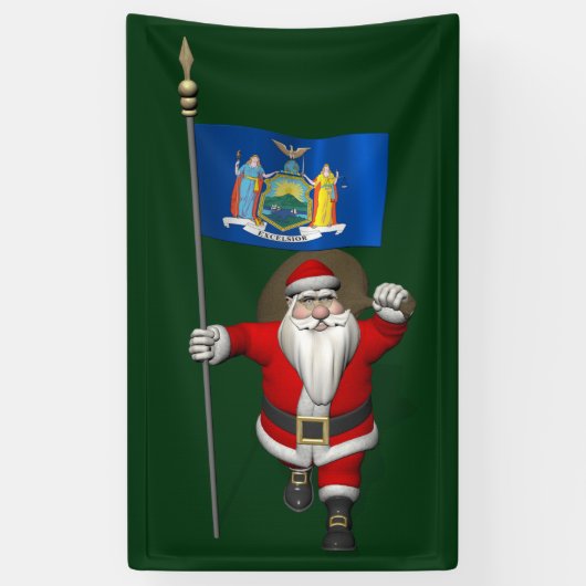Banderoles Le Père Noël Avec Le Drapeau De L'État De New York (Vertical)
