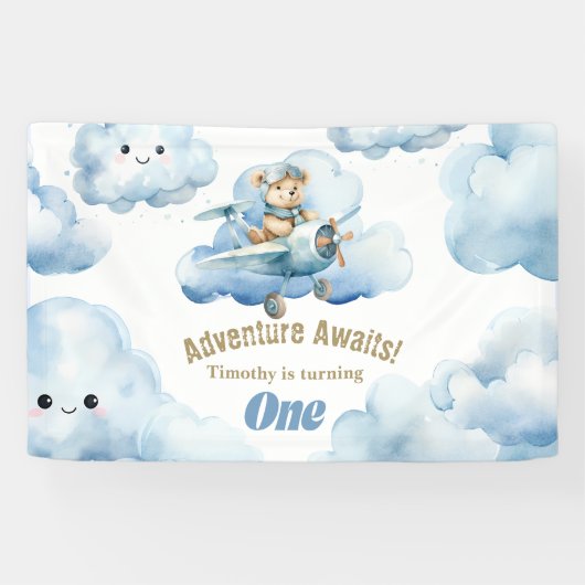 Banderoles Le premier vol d'anniversaire de Teddy : un vol en (Horizontal)