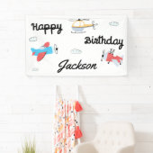 Banderoles Le temps vole Avion Hélicoptère Joyeux anniversair (En situation)