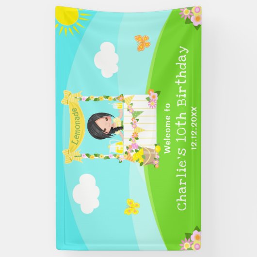 Banderoles Lemonade Black Hair Girl Birthday Welcome (Vertical)
