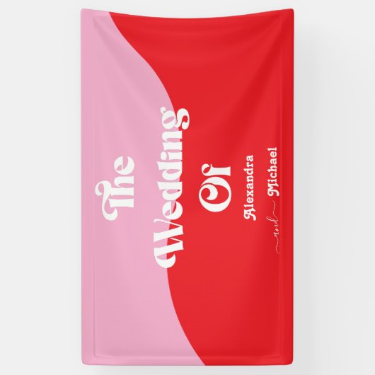 Banderoles Les années 70 rétro rose et Mariage rouge néon (Vertical)