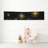 Banderoles Les flocons dorés de Noël sur l'Arrière - plan noi (En situation)