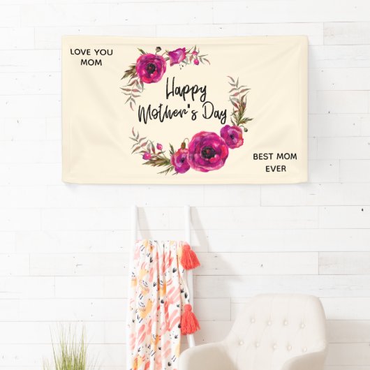 Banderoles Les pavots rose Fuchsia Meilleure Maman Jamais - F (En situation)