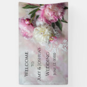 Banderoles Les pivoines roses et blanches sur la dentelle (Vertical)